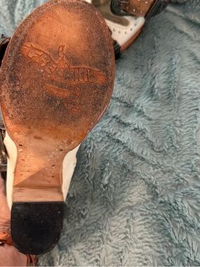 freebird White and Brown Western Bootie with Embossed Sole